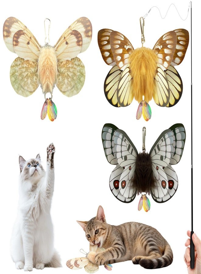 Walfront Interactive Cat Toy, Butterfly Teaser Wand, Retractable 3-Section Wand with 3 Replacement Butterfly Attachments, Indoor Play for Kittens & Adult Cats, Keeps Cats Active & Happy - Image 1